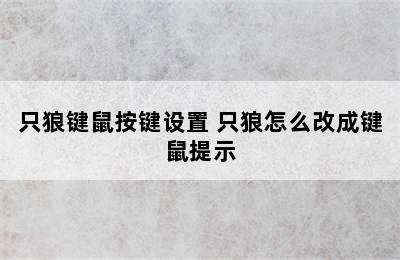 只狼键鼠按键设置 只狼怎么改成键鼠提示